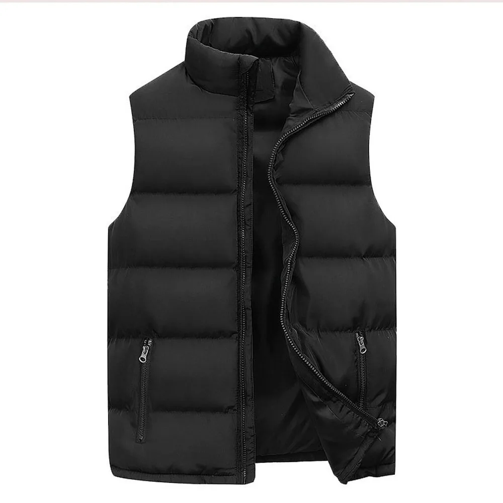Mens Vest Jacket Warm Sleeveless Jackets Winter Waterproof Zipper Coat Autumn Stand-Up Collar Casual Waistcoat Clothing