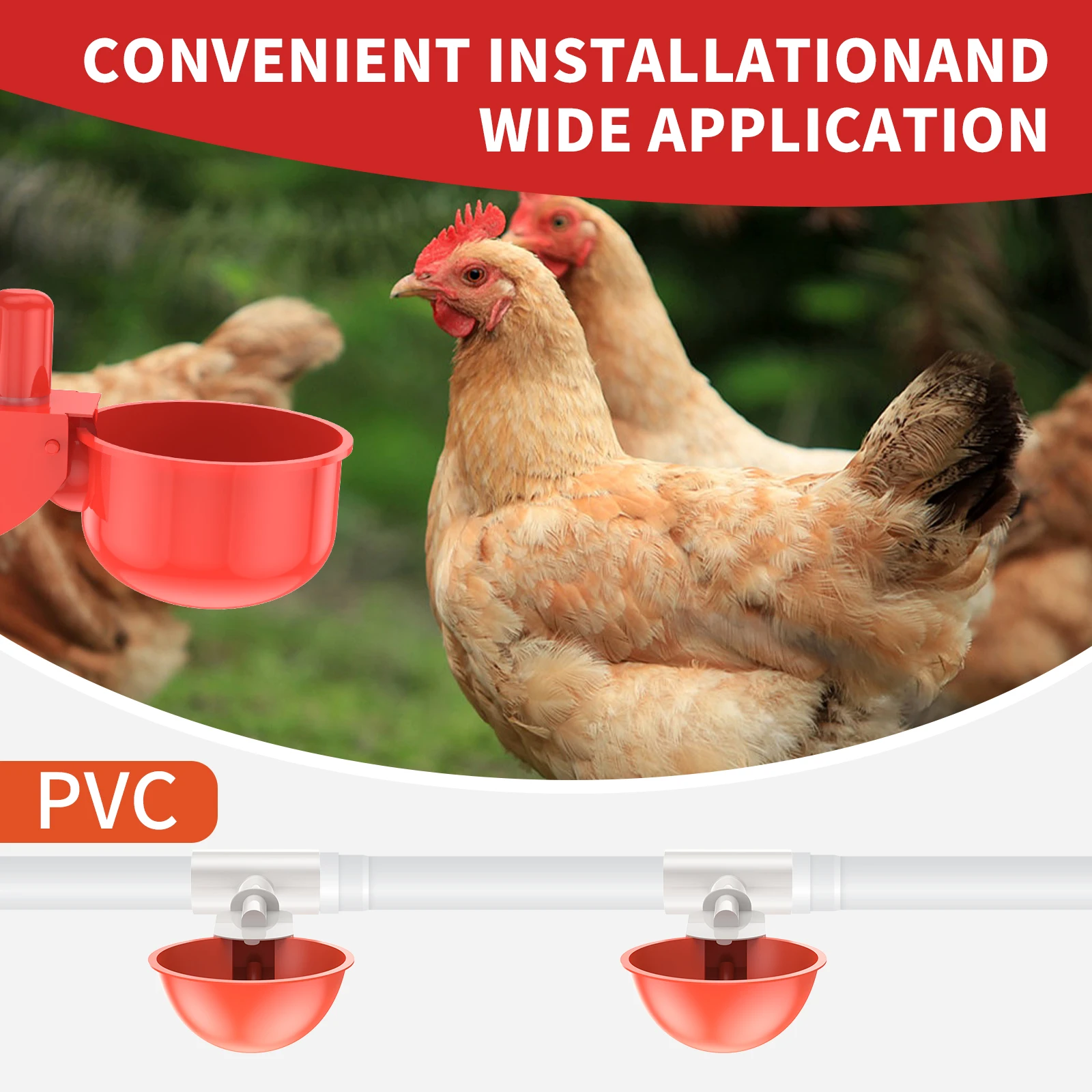 16Pcs Chicken Waterer Cup Set with Tee Fitting Poultry Water Cup Premium Automatic For PVC Pipe For poultry waterer cup set