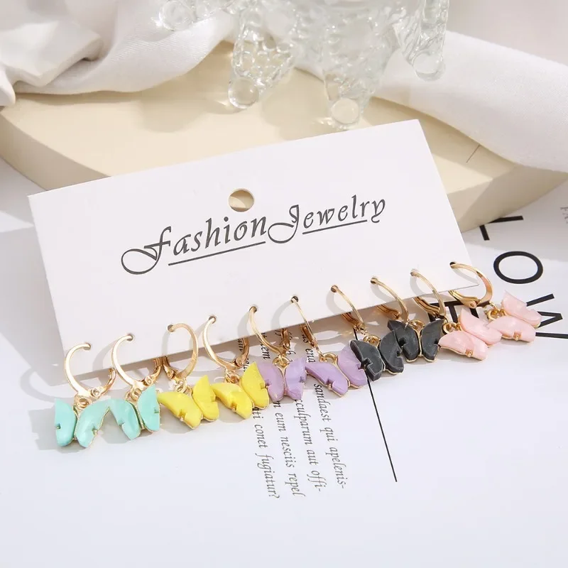 Acrylic Butterfly Earrings 5 Pairs Creative Minimalist Colorful Butterfly Pendant Earrings Elegant Advanced pendant earrings butterfly earrings animal earrings acrylic earrings