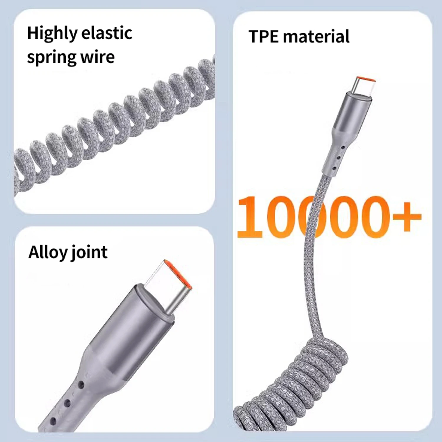 Retractable Braided Fast Charging Coiled USB-C Cable
