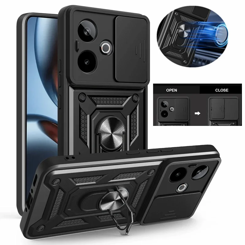 Durable Magnetic Ring Holder Armor Shockproof Case with Lens Protection