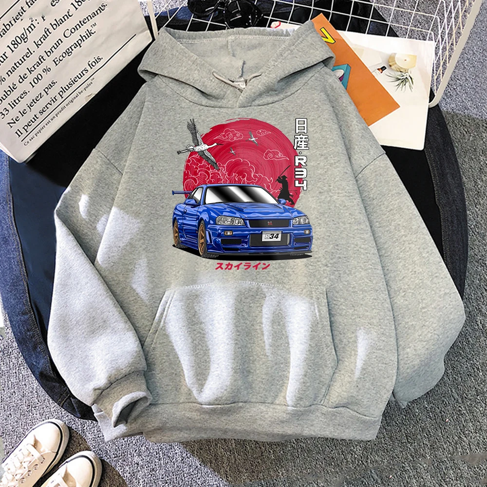 Anime Initial D Hoodie Men Sweatshirts For JDM Car Skyline GT-R R34 Japanese Streetwear Casual Long Sleeve Tops Oversized Hoody