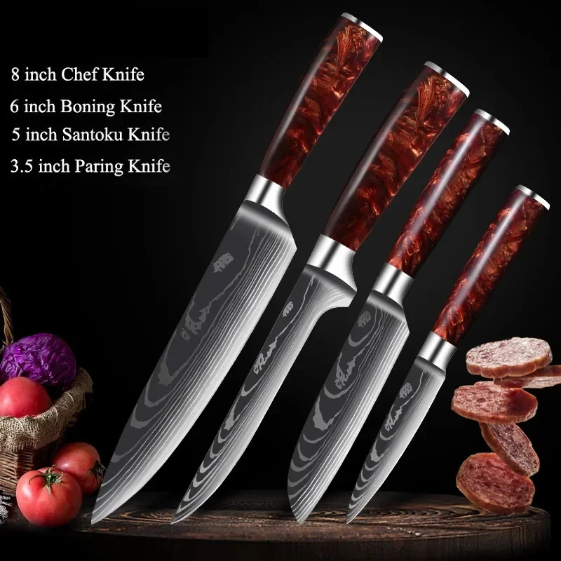 Kitchen Knife Meat Cleaver Carbon Steel Blades 1-8pcs Ultra Sharp Knives Set