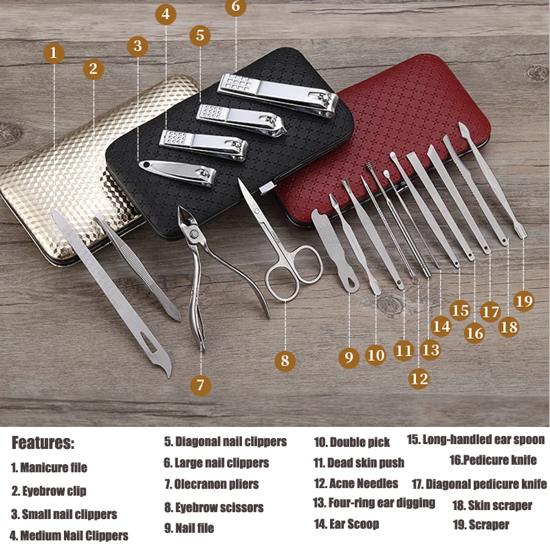 Nail Clipper Set 7-19PCS Stainless Steel Nail Clipper Beauty Tool Finger Toenails Nippers Cutters Dead Skin Dirt Remover Pedicure Manicure Kit nail scissors set,nail clipper set,nail care kit,manicure pedicure kit,manicure nail clipper set,manicure sets,manicure set,nail clippers kit,nail clipper,nail clippers,toe nail clipper