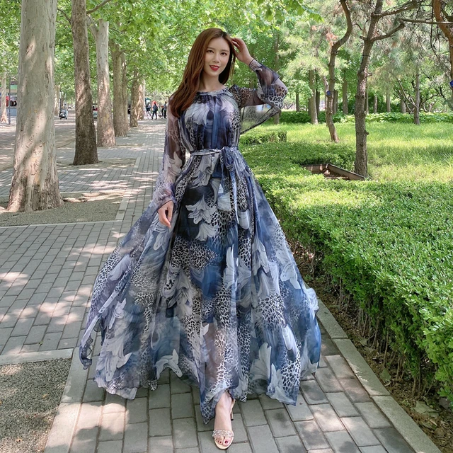 A Line Sweetheart Floral Print Long Prom Dress Formal Evening Dress OK –  Okdresses