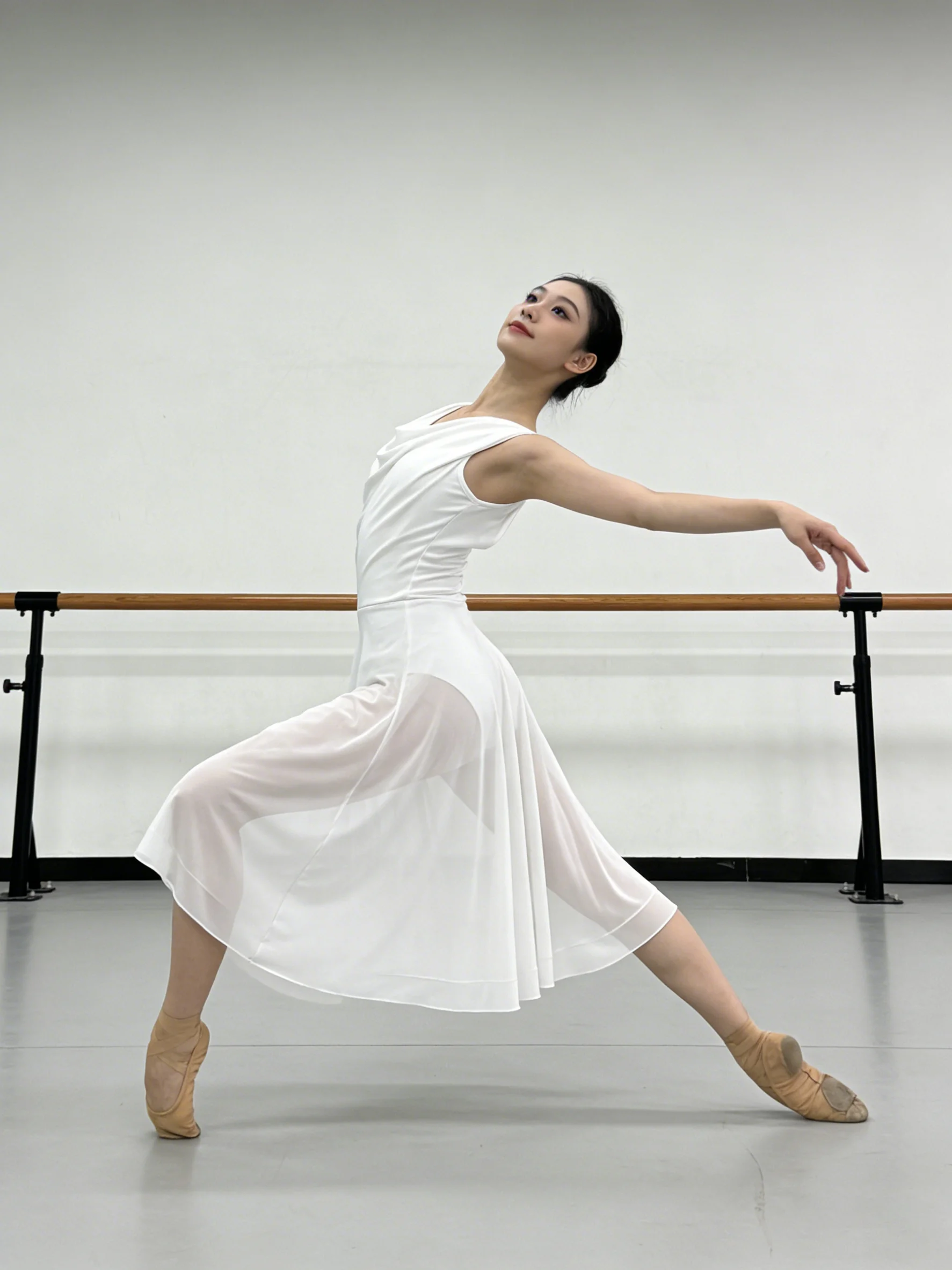 Adult Women Lyrical Dance Costume Modern Contemporary Dancewear V-Neck Backless Mesh Tulle Flowy Overlay Dress Stage Performance - 2