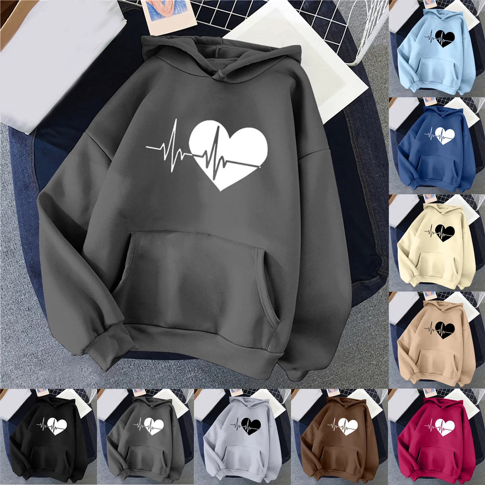 

Women Autumn And Winter Casual Fashion Solid Color Hooded Hoodie Funny Print Pocket Long Sleeve Hoodie Oversize Retro 90s