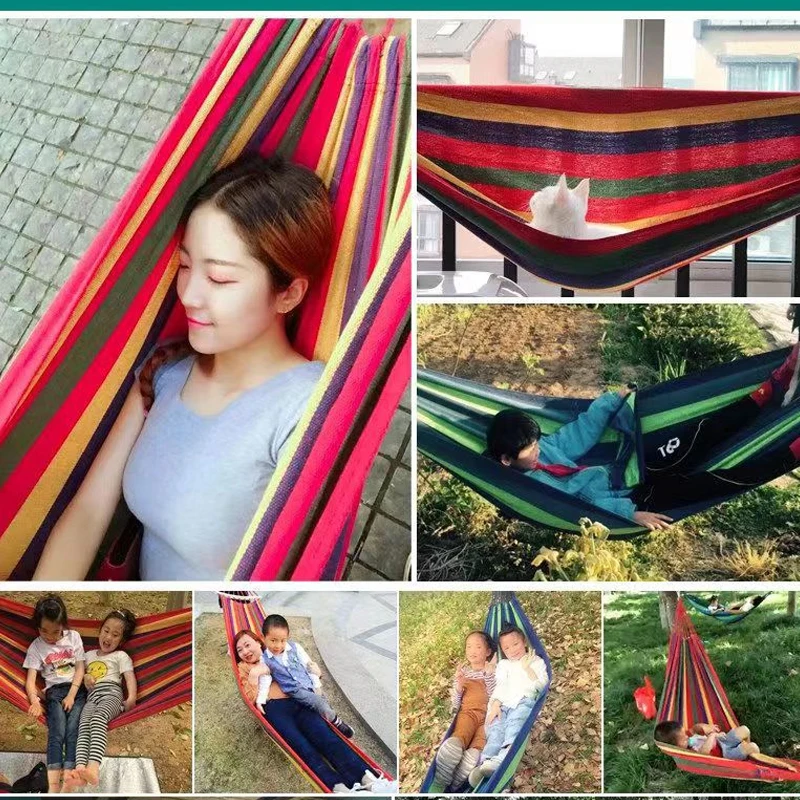 Single Wide Thick Canvas Hammock Outdoor Camping Backpackaging Leisure Swing Portable Hanging Bed Sleeping Swing Hammock 4