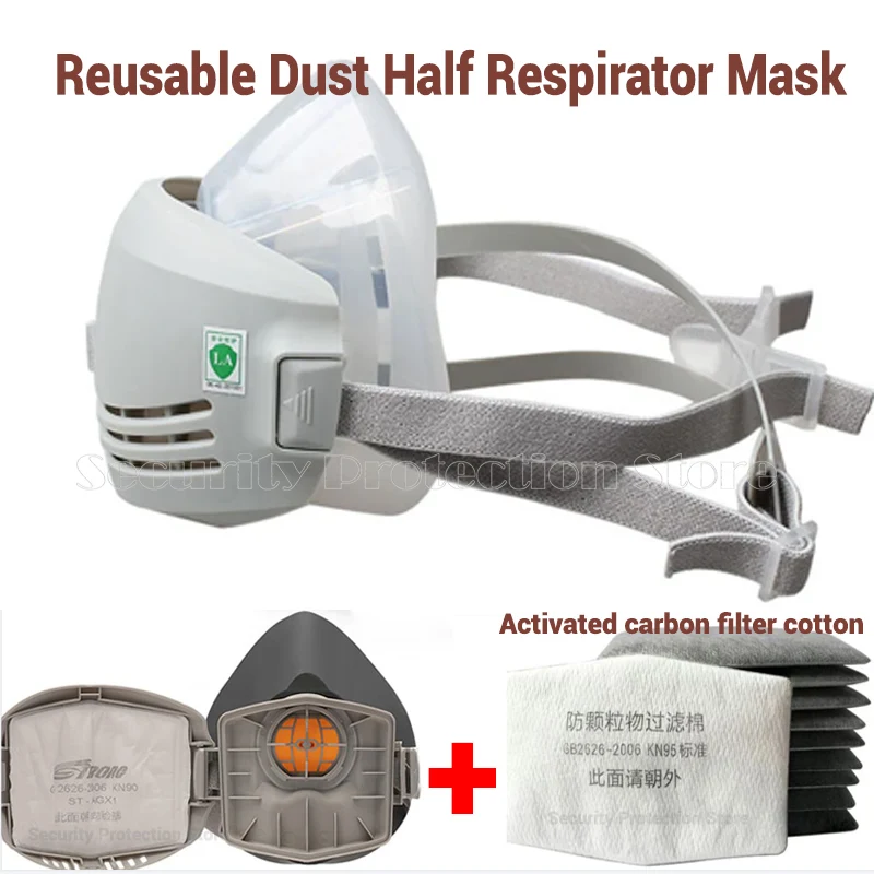 

Dust Mask +21pcs Filter Cotton Respirator Half Face Dust-proof Mask Anti Industrial Construction Dust Haze Fog Safety Gas mask