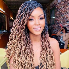 Soft Dreadlocks Gypsy Locs Crochet Hair Synthetic Hair Ombre Brown Blond 18 Inch Curly Faux Locs Braids Hair for Black Women