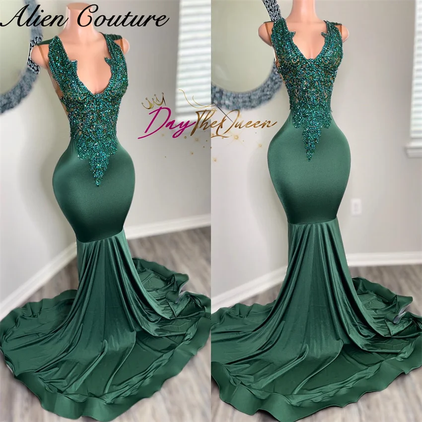 Green Puff Sleeve Evening Dresses Gowns 2025 Beaded Mermaid Luxury Elegant For Women Party LA71537 main image 1