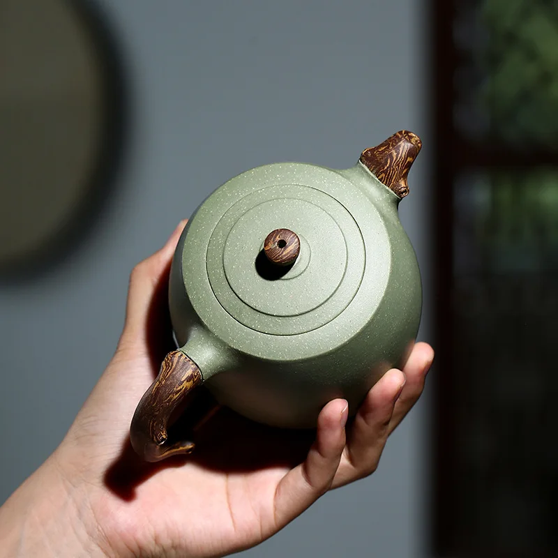 Chinese Style Large Capacity Teapot, Raw Ore Green Sand Mud , Kung Fu Household, Pure Handmade, 400cc, Purple Clay Tea Pots, 1Pc