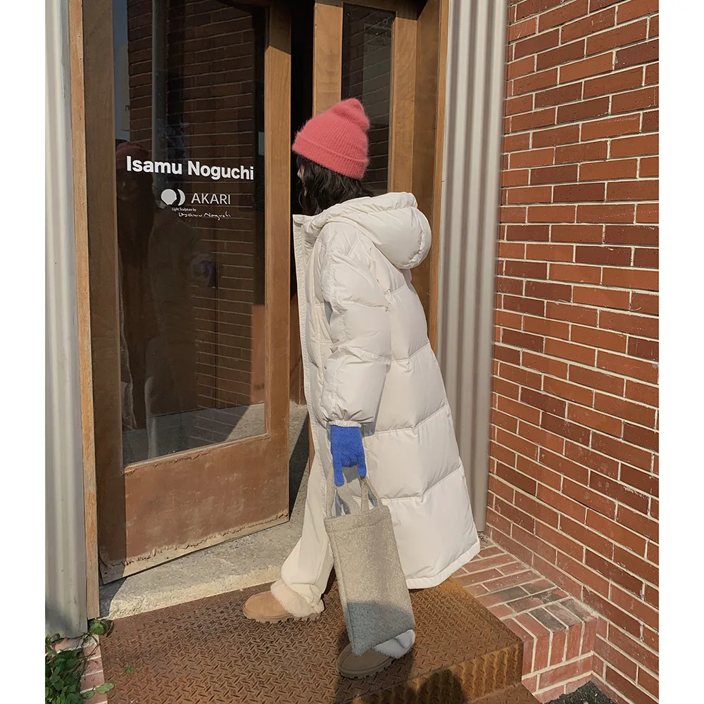 White down jacket women's new mid-length over-the-knee thick skinny bread suit white duck down winter coat