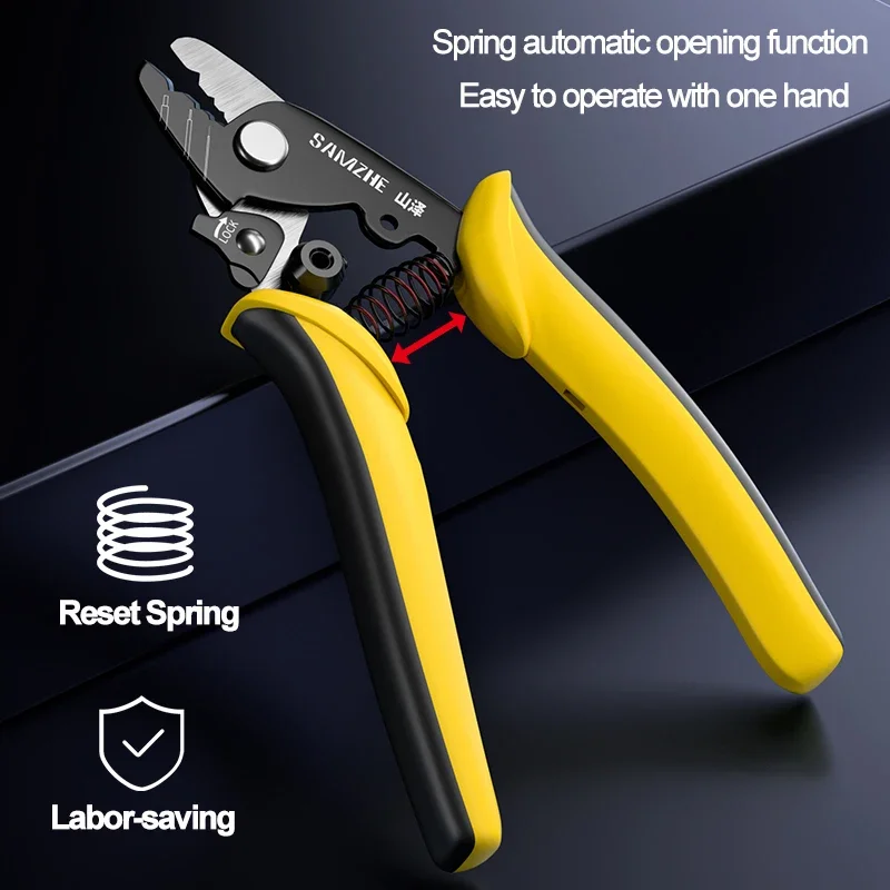 SAMZHE Wire Stripper Reset Spring Clamp Fiber Stripping Pliers mac Miller Safety Lock Tri-Hole Fiber Optic Stripper