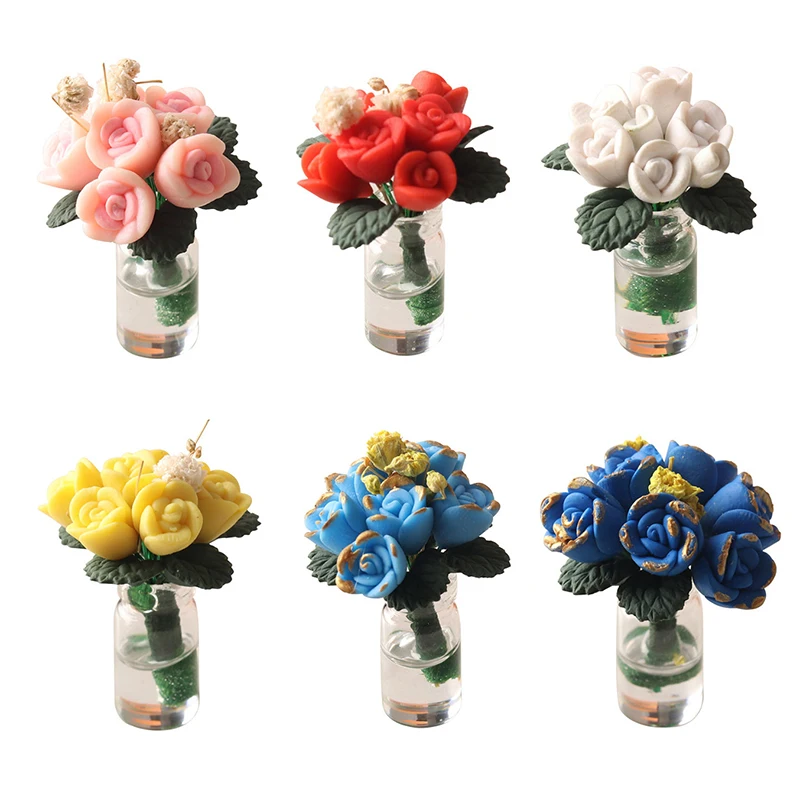 Miniature Yellow Vase With Roses - 1:12 Scale Dollhouse Decor For Living Room & Garden Settings