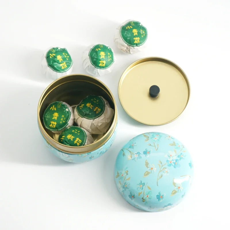 Tea Tin Box Tea Canister Tea Caddy Tinplate Household Sealed Packaging Box Portable Japanese Style Flower Round Small Tin Containers