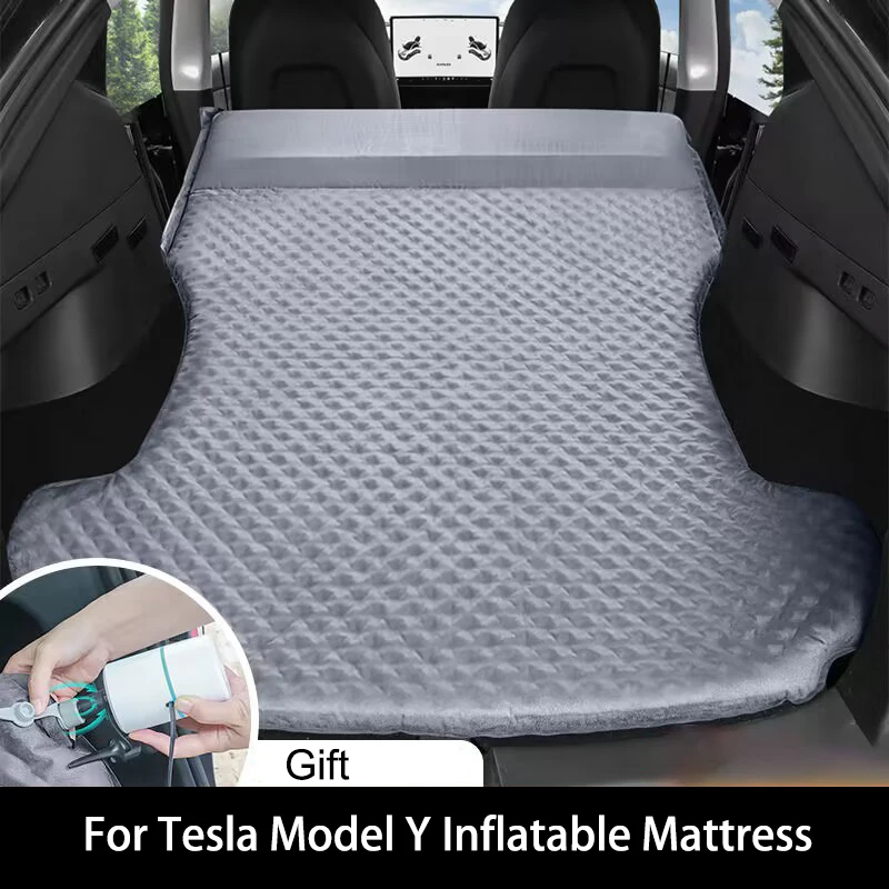 For Tesla Model Y Inflatable Air Mattress Outdoor Camping Air Cushion Bed Suede Fabric Car Travel Bed Car Interior Accessories