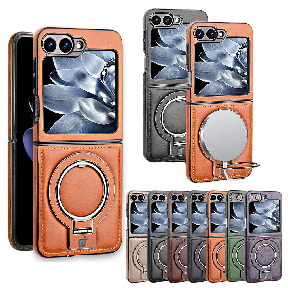 Luxury Leather Magnetic Flip Phone Case with Ring Bracket and Shockproof Design