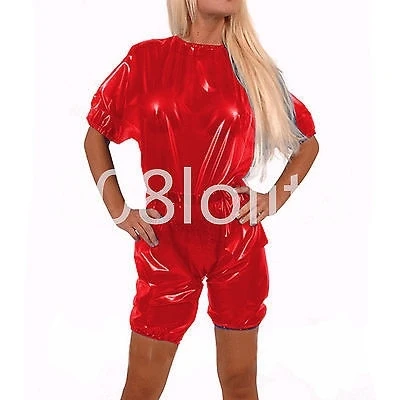 

New 100% Latex Rubber Gummi casual Red piece pants fashion Suit Cosplay Size XS~XXL