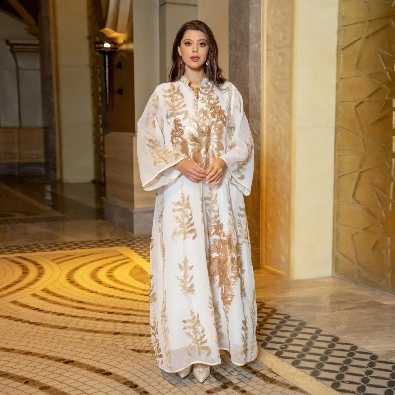 New Burnt Flower Sequin Dress Light Luxury Ladies Party Dress Dress Muslim Robe Pour Femme Musulmane Evening Dresses abayat
