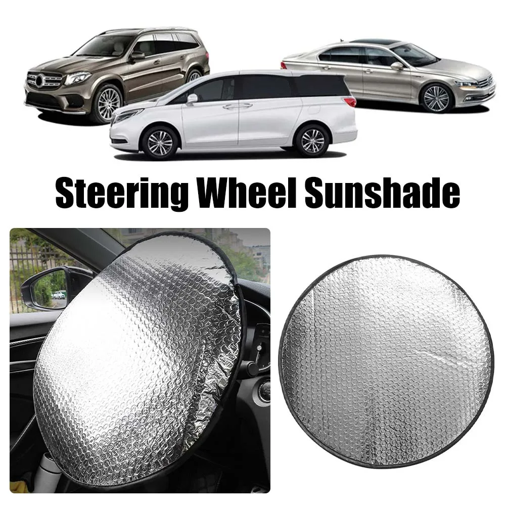 

Car Steering Wheel Sun Shade 15-Inch Universal Cover 3-Layer Aluminum Foil Thick Sun Protection Anti-UV Steering Wheel Cover