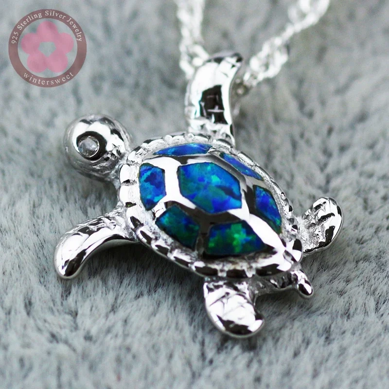 JLP-039-L Turtle Shape Charm Pendant Real 925 Sterling Silver Pendant Blue Opal Fine Jewelry Necklace Pendants for Men & Women