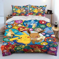3D Cartoon Pikachu Pokemon Monster Comforter Bedding Set,Duvet Cover Bed Set Quilt Cover Pillowcase,Queen Bedding Set Adult Kids 1