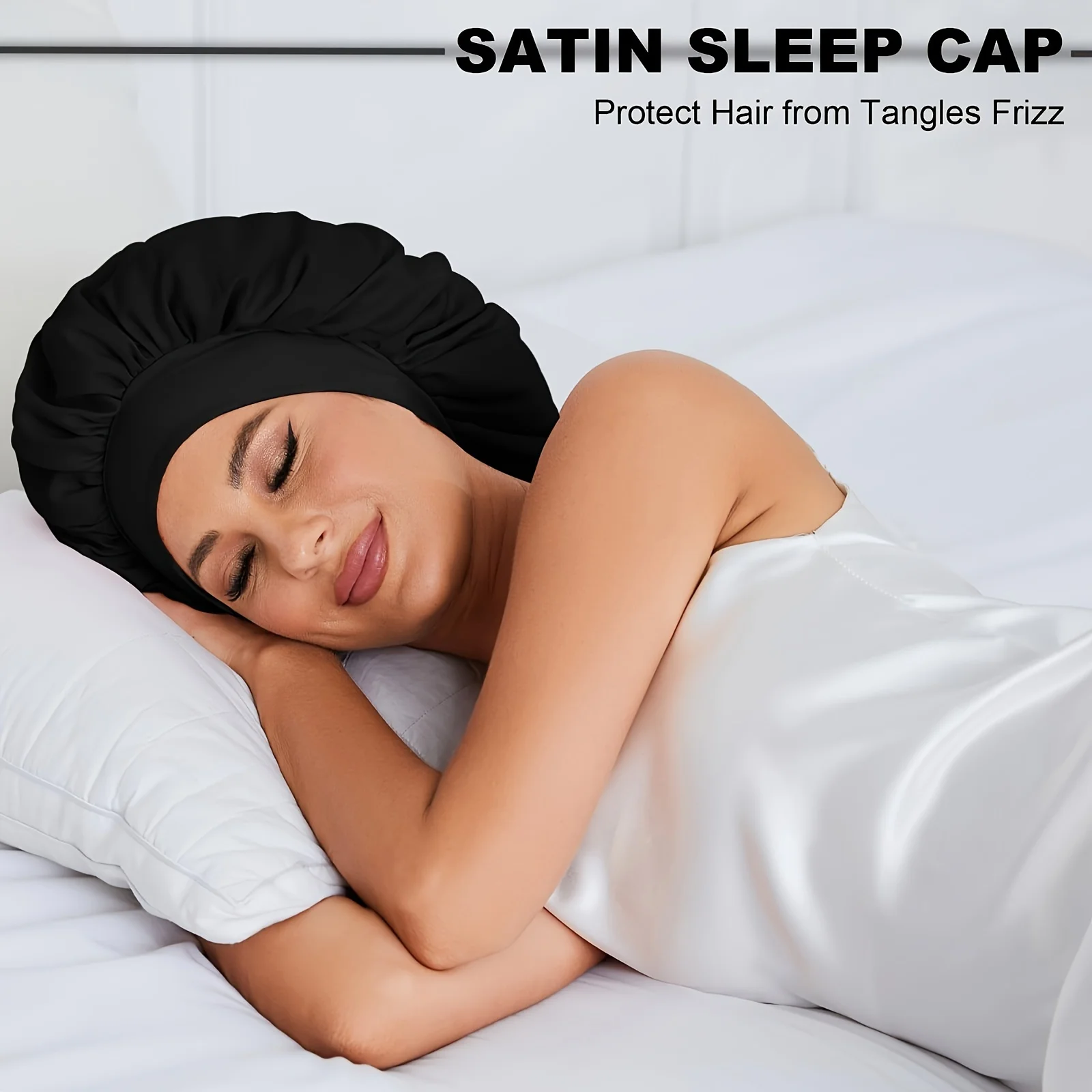 1pc Sleep Cap Silky Satin Lined Bonnet Hair Wrap Cover For Curly Hair Protection Women Men