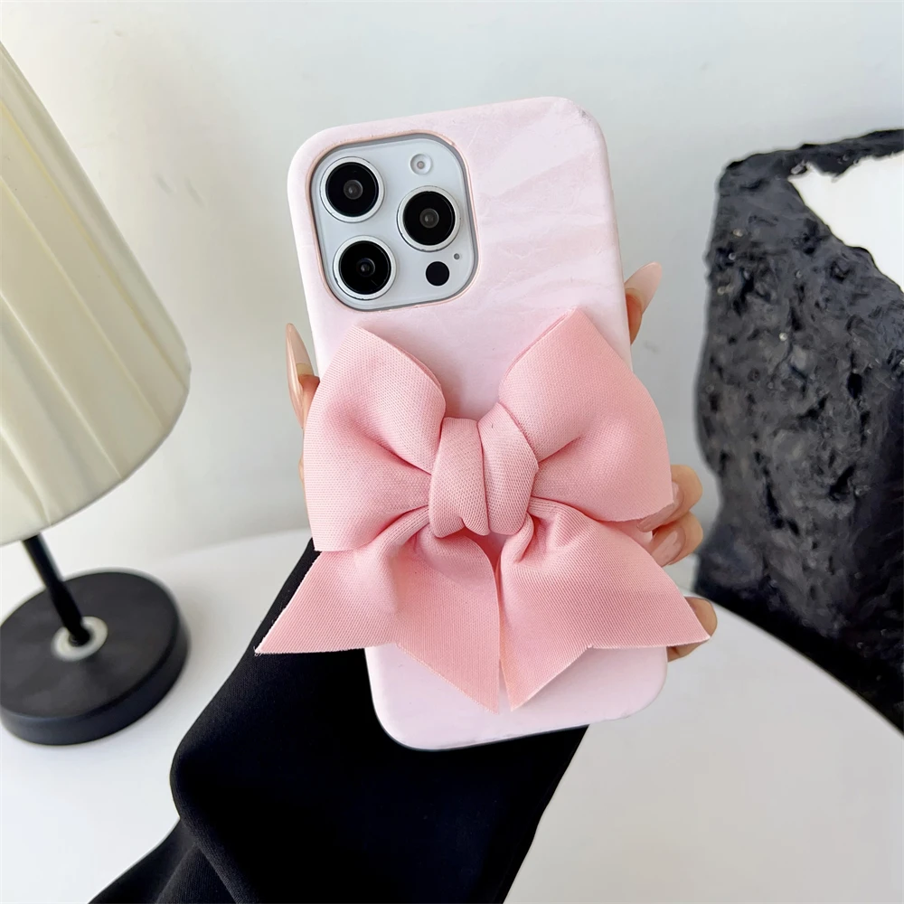 INS Luxury Silk Texture 3D Ribbon Case - Cute Solid Candy Color Cover