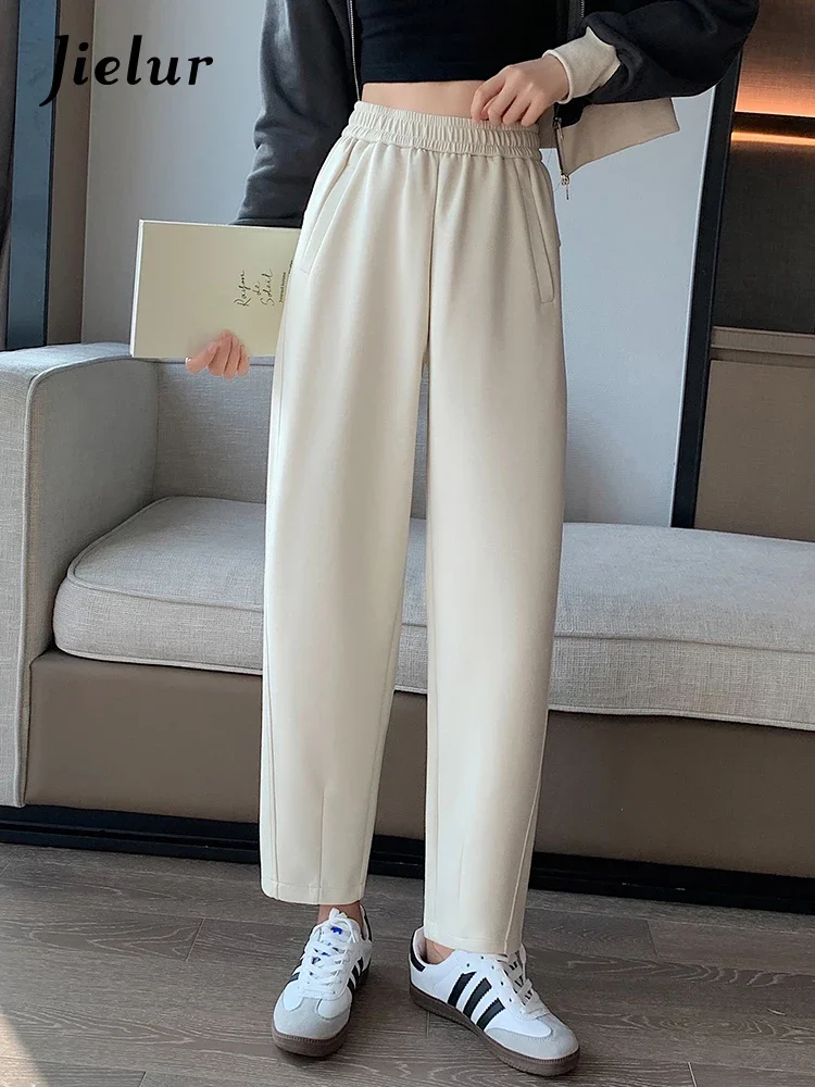 Jielur Loose Casual Sport Female Harem Pants Solid Color High Waist Simple Office Ladies Basic Coffee Black Apricot Women Pants