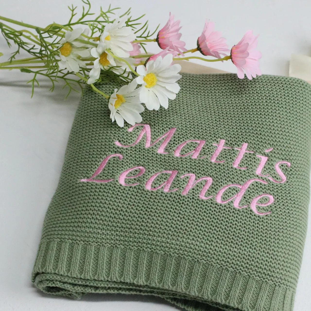 Embroidered Name Personalized Cotton Knitted Blanket Baby Boy Girl Soft Blanket Baby Breathable Stroller Newborn Gift