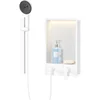 Shower Niche with Round Hand Shower, Sliding Bar and LED Light in Matte White/Vertical 1