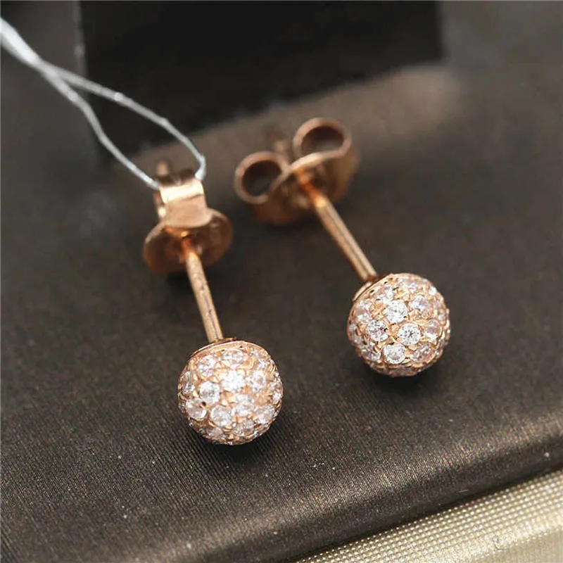 585 purple gold plated 14K rose gold inlaid crystal ear studs