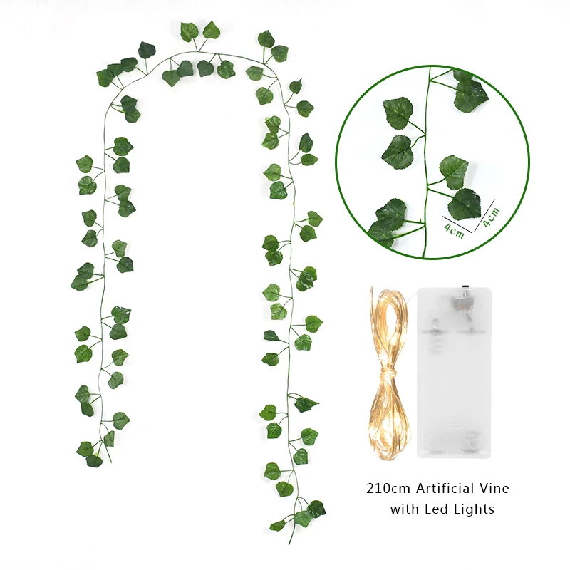 2m Soie Vert Feuille Cordon Lumières Lierre Vigne Fausses Feuilles Lumières  Led Pour Maison Chambre Fée Glowing Artificiel Plante Jardin Décor