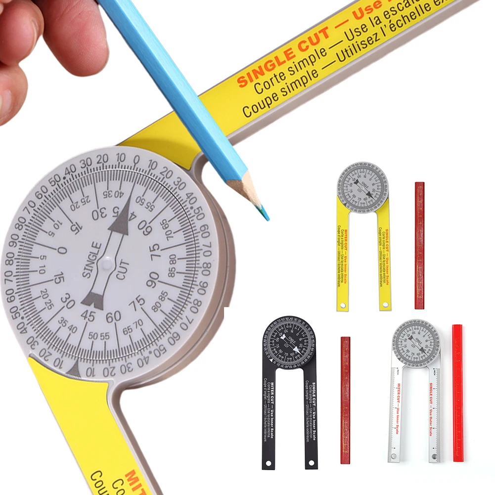Miter Saw Protractor with Pencil Woodworking Cutting Positioner Inside & Outside Miter Angle Finder for Carpenters Plumbers