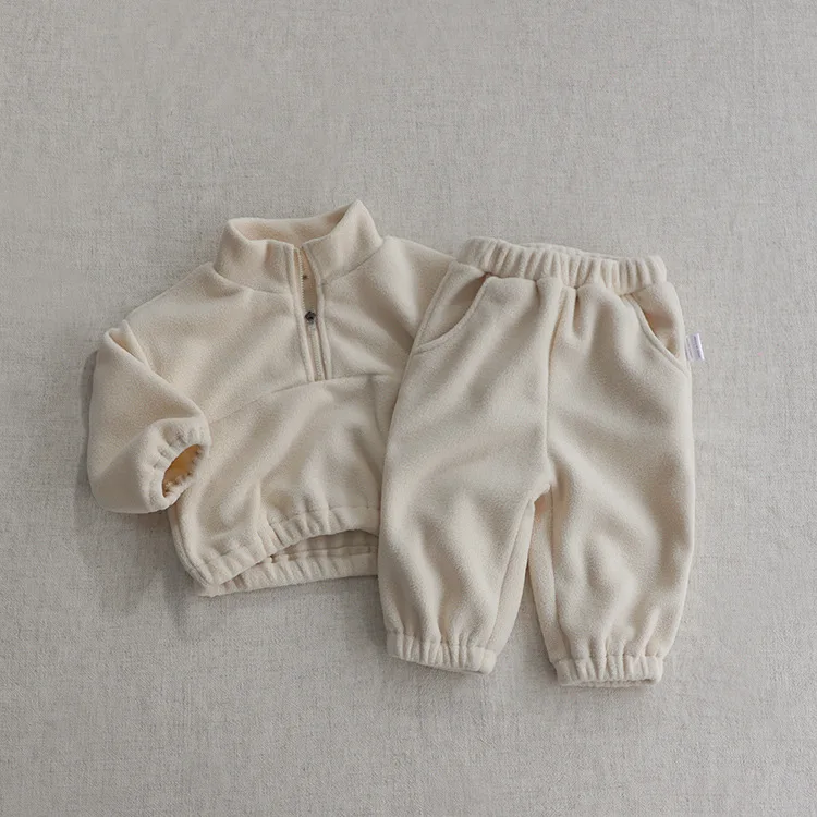 MILANCEL Autumn Baby Fleece Sports Suit - 2-Piece Solid Color Hoodie Set
