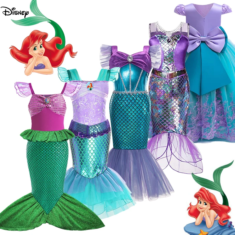 Disney Girls Ariel Little Mermaid Costume Party Dress Halloween Cosplay Princess Ariel Dress Compleanno Anime Clothes Regalo Di Natale