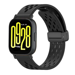 Magnetic Silicone Sport Strap, 22mm Breathable Wristband Accessory for Redmi Watch 5 Lite (Black)