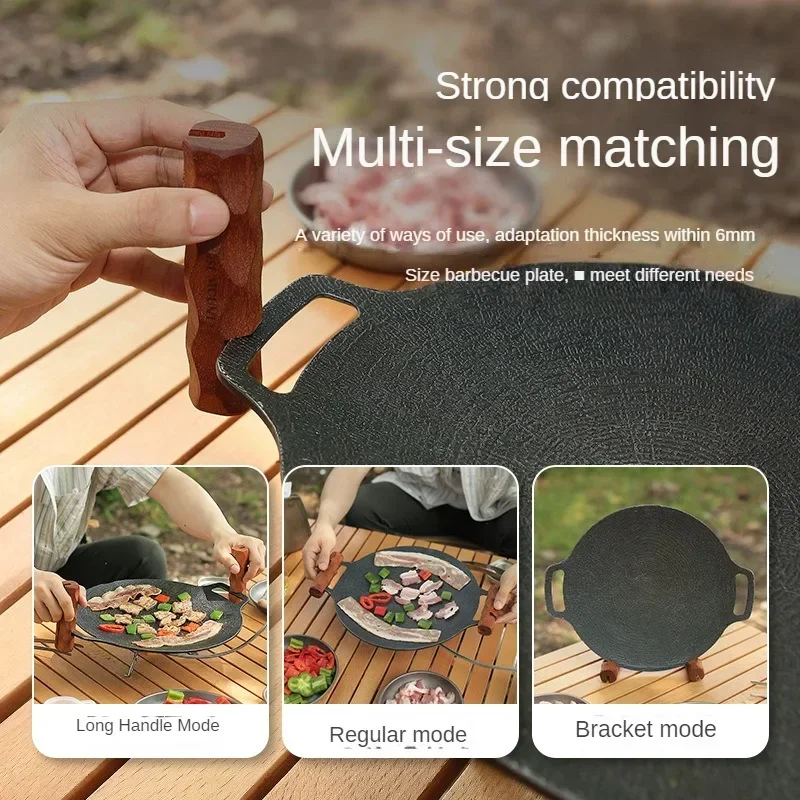 1-8PCS Multi-purpose Grill Pan Handle Wooden Handle Thermal Insulated Outdoor Camping Grill Pan Holder Barbecue Tool
