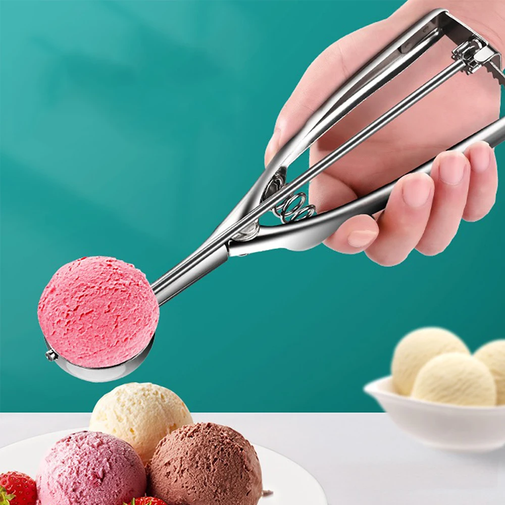Thickened Stainless Steel Ice Cream Scoop with Trigger Fruit Baller Measuring Spoon for Baking Fruit Cookie Dough Cupcake