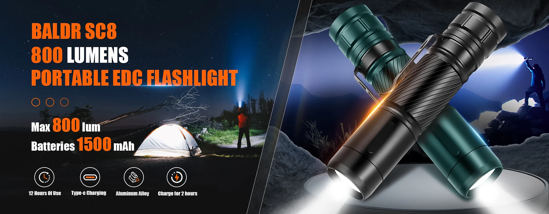 Description Picture 3 of itemBALDR 90 ° Rotate LED Flashlight Rechargeable MINI EDC Torch with Tail Magnet Hat Clip Light Emergency Camping Fishing Lantern