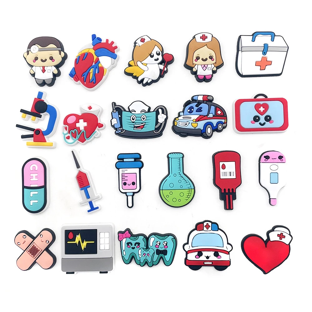  1pcs Hospital Shoe Charms Fits for Crocs Kids Women Christmas Gifts Birthday Party PVC Pins Decorations Nurse Shoe Accessories 