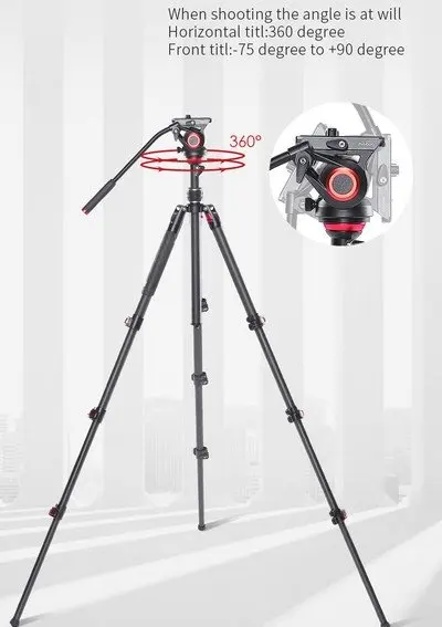 Camera Tripod Carbon Fiber Lightweight Compact with Fluid Drag Head 60mm Leveling Ball