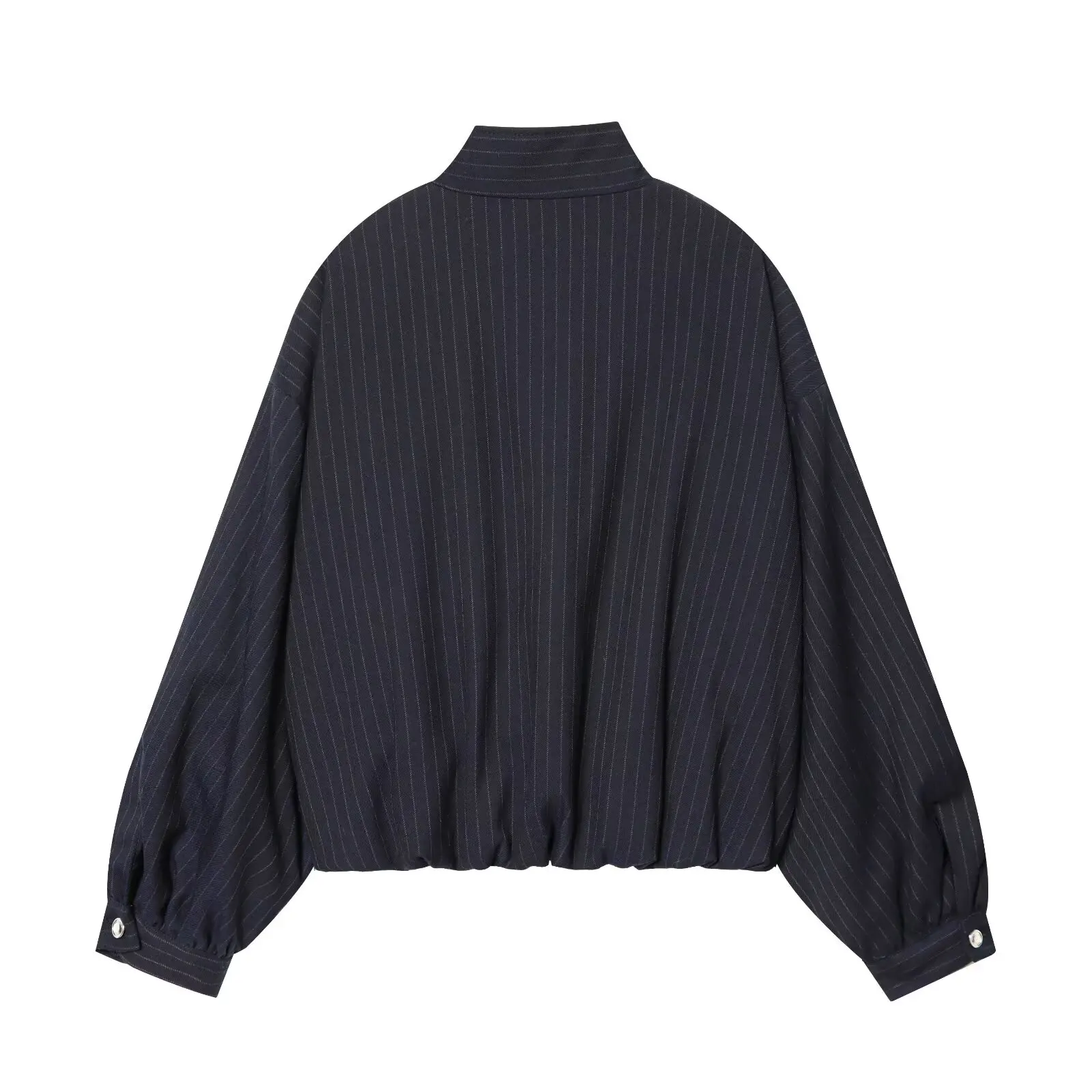 Women Pinstripe Bomber Jacket 2026 Spring Long Sleeve Stand Collar Women's Coat Zipper Loose Female Casual New Outerwear
