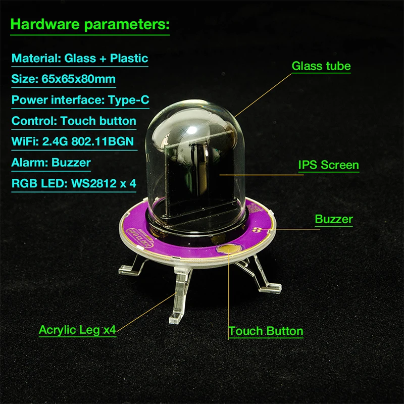 Digital Table Clock WiFi Alarm IPS Screen RGB Lighting