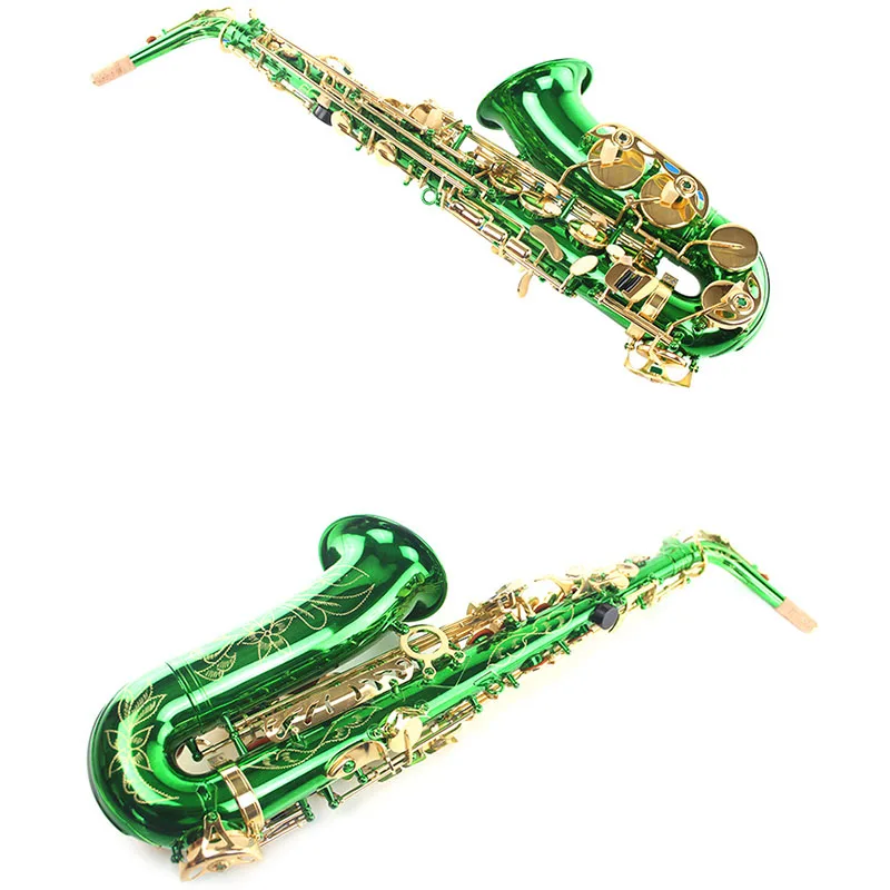 

Alto E-flat saxophone Beginning to play saxophone instrument Green lacquer gold keys saxophone