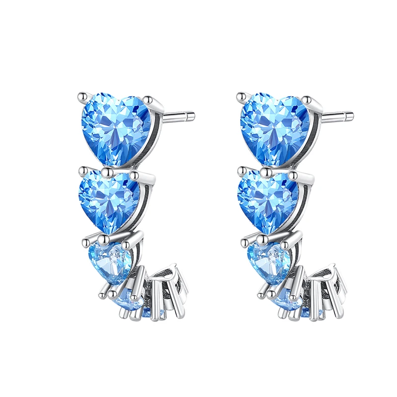 

S925 Silver Heart Blue Diamond Earrings Chain Heart Long Earrings Elegant and Elegant Style
