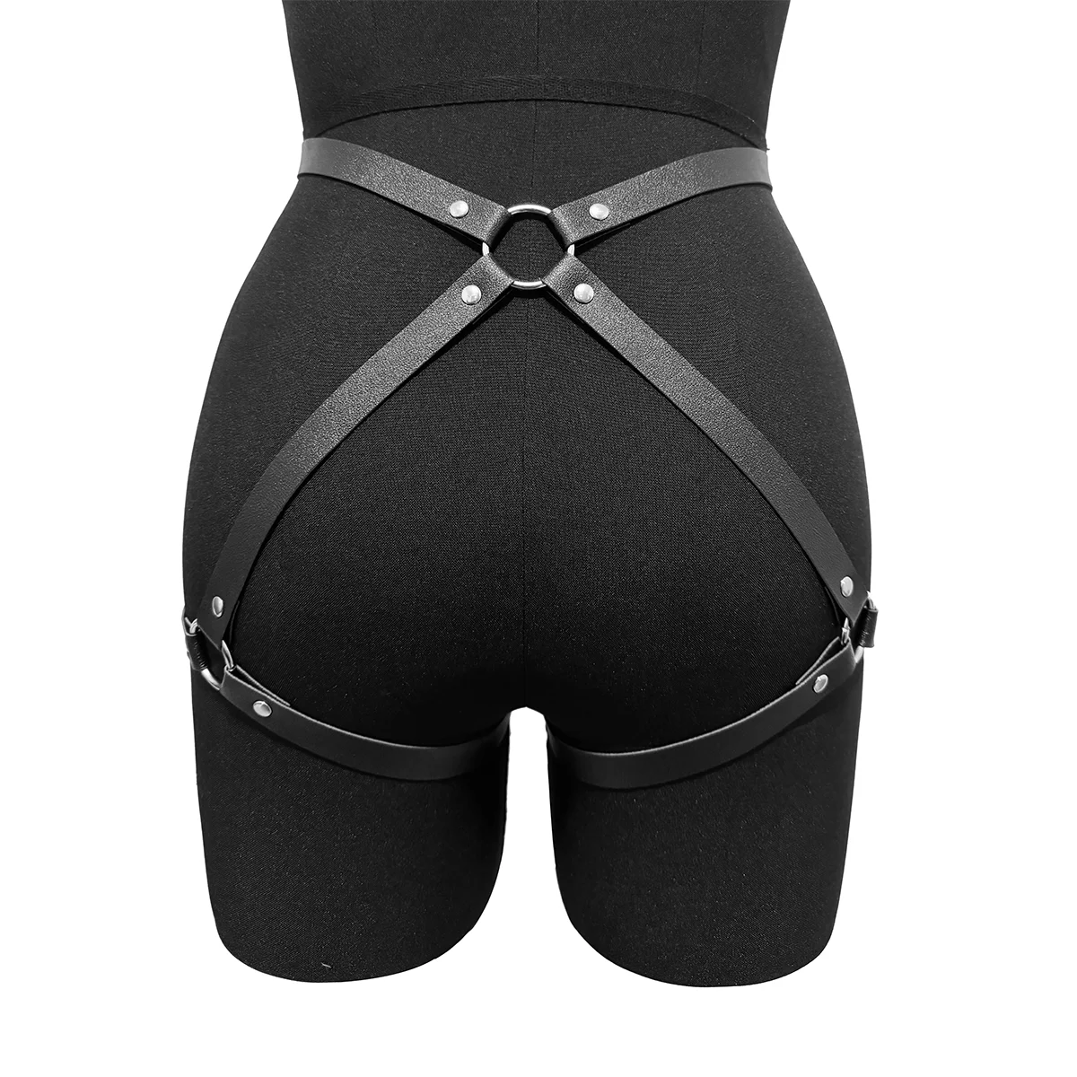 Women's Stylish Leather Thigh Belt and Bracelet Set - Fashionable Fetish Accessory
