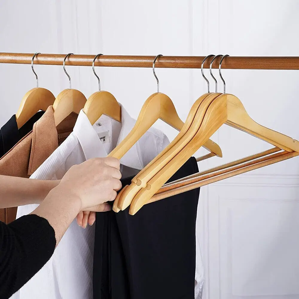 30Pcs Wooden Coat Hangers Suit Garments Clothes Wood Hanger Trouser Bar Set~: uk Stock, 4 Days Free Delivery, & No Order Amount limit