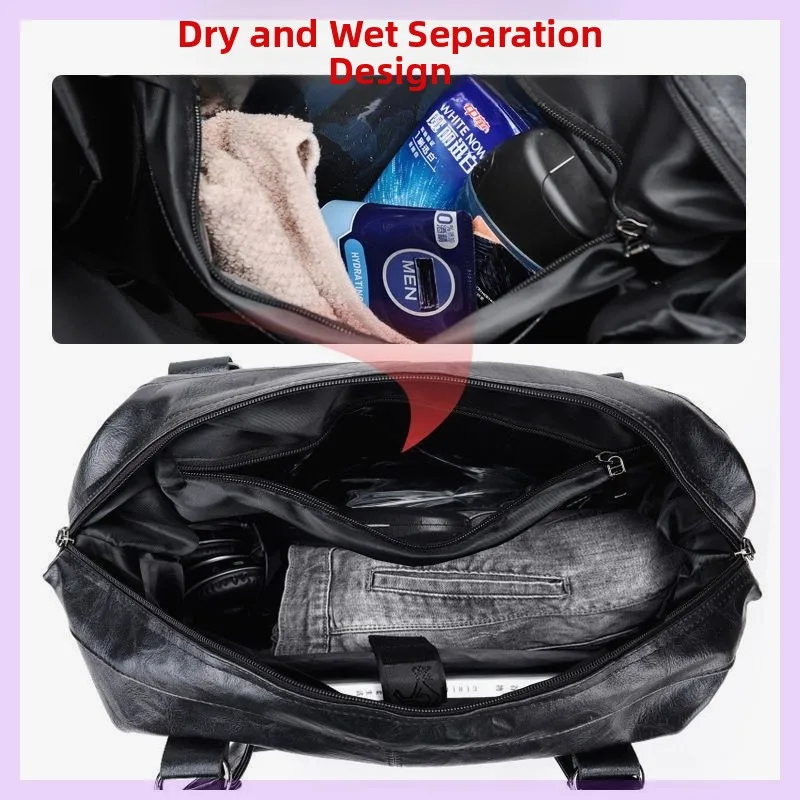 Men's Leather Travel Bag Large Capacity Handbag for Business Trips And Vacations with Shoulder Strap And Handle Free Shipping - 4